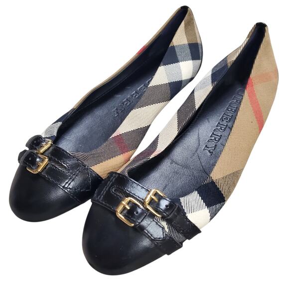 Burberry Flats Avonwick Nova Check Canvas Leather Buckle Detail - Size 7 - Picture 2 of 9